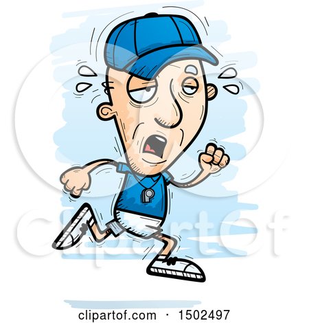 Clipart of a Tired Running White Senior Male Coach - Royalty Free Vector Illustration by Cory Thoman