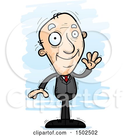 Clipart of a Waving Caucasian Senior Business Man - Royalty Free Vector Illustration by Cory Thoman