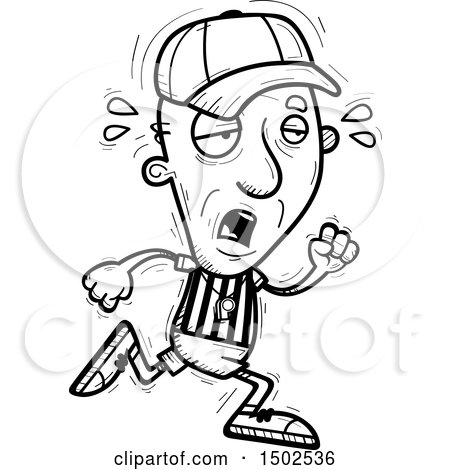 Clipart of a Tired Running Senior Male Referee - Royalty Free Vector Illustration by Cory Thoman