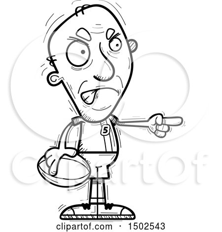 Clipart of a Mad Pointing Senior Male Rugby Player - Royalty Free Vector Illustration by Cory Thoman