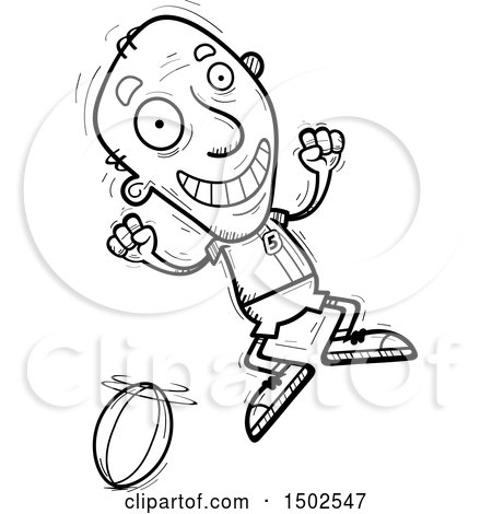 Clipart of a Jumping Senior Male Rugby Player - Royalty Free Vector Illustration by Cory Thoman