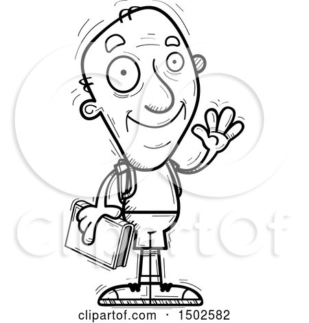 Clipart of a Waving Senior Male Community College Student - Royalty Free Vector Illustration by Cory Thoman