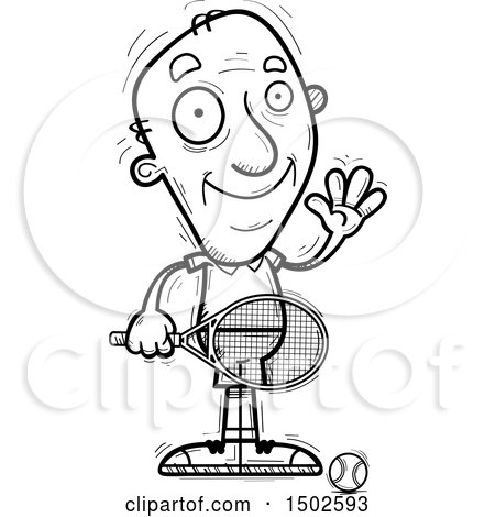Clipart of a Waving  Senior Male Tennis Player - Royalty Free Vector Illustration by Cory Thoman