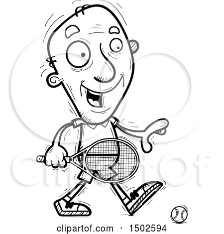 Clipart of a Walking  Senior Male Tennis Player - Royalty Free Vector Illustration by Cory Thoman
