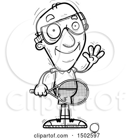 Clipart of a Waving  Senior Man Racquetball Player - Royalty Free Vector Illustration by Cory Thoman