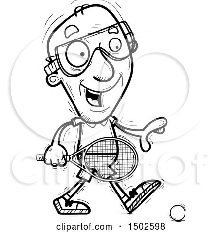Clipart of a Walking  Senior Man Racquetball Player - Royalty Free Vector Illustration by Cory Thoman