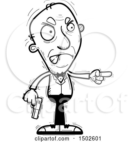Clipart of a Mad Pointing  Senior Male Spy - Royalty Free Vector Illustration by Cory Thoman