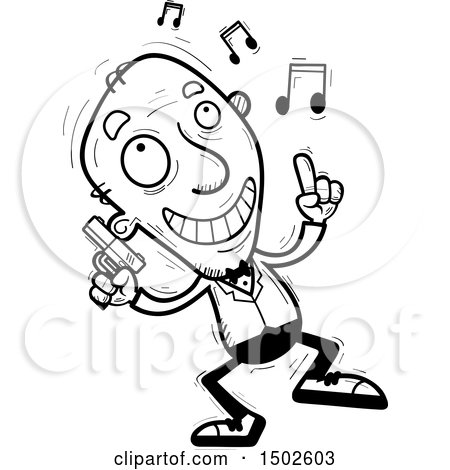 Clipart of a Happy Dancing  Senior Male Spy - Royalty Free Vector Illustration by Cory Thoman