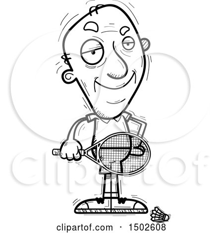 Clipart of a Confident  Senior Man Badminton Player - Royalty Free Vector Illustration by Cory Thoman
