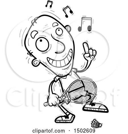 Clipart of a Happy Dancing  Senior Man Badminton Player - Royalty Free Vector Illustration by Cory Thoman
