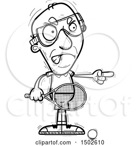 Clipart of a Mad Pointing  Senior Man Racquetball Player - Royalty Free Vector Illustration by Cory Thoman