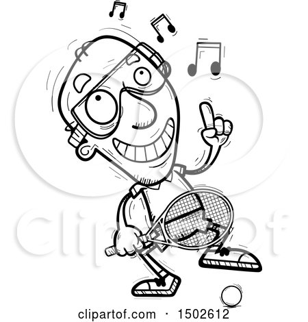 Clipart of a Happy Dancing  Senior Man Racquetball Player - Royalty Free Vector Illustration by Cory Thoman