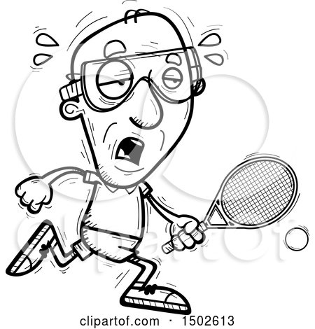 Clipart of a Tired  Senior Man Racquetball Player - Royalty Free Vector Illustration by Cory Thoman