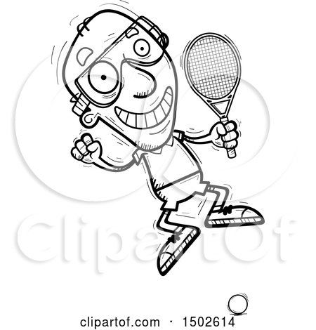 Clipart of a Jumping  Senior Man Racquetball Player - Royalty Free Vector Illustration by Cory Thoman