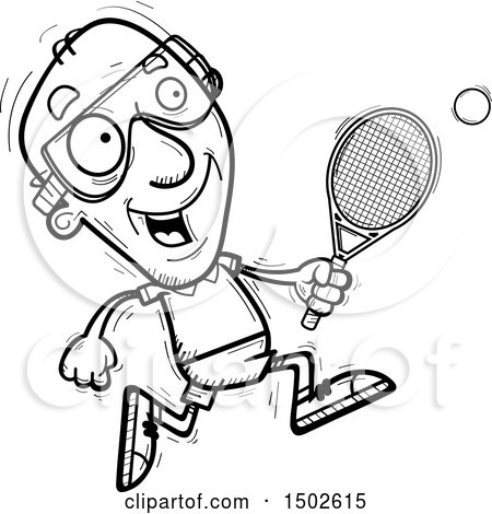 Clipart of a Running  Senior Man Racquetball Player - Royalty Free Vector Illustration by Cory Thoman