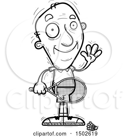 Clipart of a Waving  Senior Man Badminton Player - Royalty Free Vector Illustration by Cory Thoman