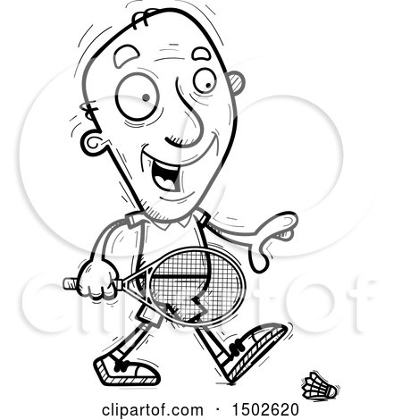 Clipart of a Walking  Senior Man Badminton Player - Royalty Free Vector Illustration by Cory Thoman