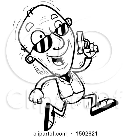 Clipart of a Running  Senior Man Secret Service Agent - Royalty Free Vector Illustration by Cory Thoman