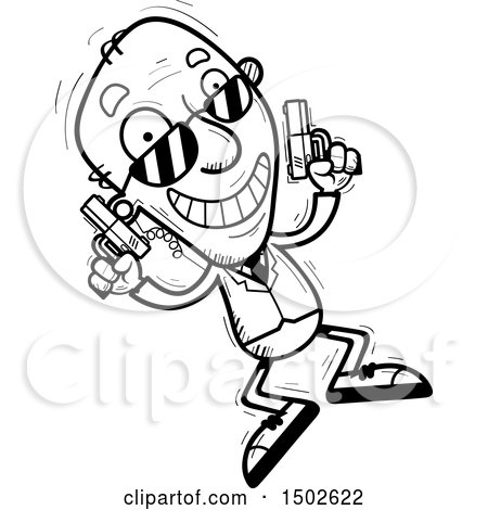 Clipart of a Jumping  Senior Man Secret Service Agent - Royalty Free Vector Illustration by Cory Thoman