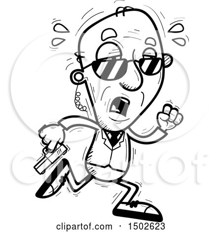 Clipart of a Tired Running  Senior Man Secret Service Agent - Royalty Free Vector Illustration by Cory Thoman