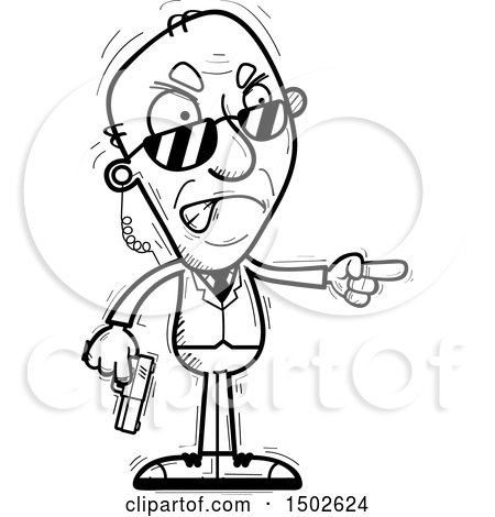 Clipart of a Mad Pointing  Senior Man Secret Service Agent - Royalty Free Vector Illustration by Cory Thoman
