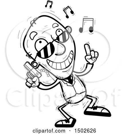 Clipart of a Happy Dancing  Senior Man Secret Service Agent - Royalty Free Vector Illustration by Cory Thoman
