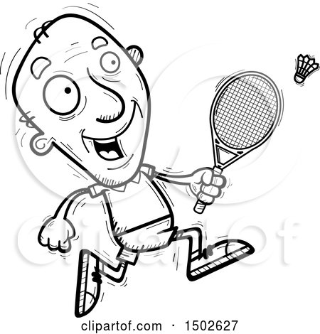 Clipart of a Running  Senior Man Badminton Player - Royalty Free Vector Illustration by Cory Thoman