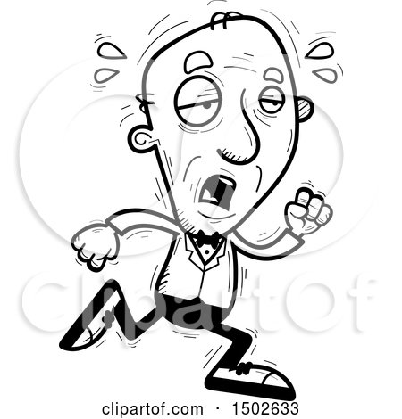 Clipart of a Tired Running  Senior Man in a Tuxedo - Royalty Free Vector Illustration by Cory Thoman