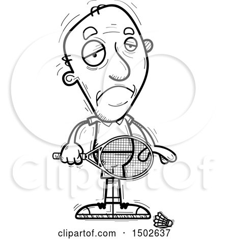 Clipart of a Sad  Senior Man Badminton Player - Royalty Free Vector Illustration by Cory Thoman