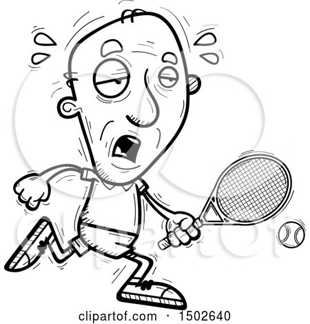 Clipart of a Running Tired  Senior Male Tennis Player - Royalty Free Vector Illustration by Cory Thoman
