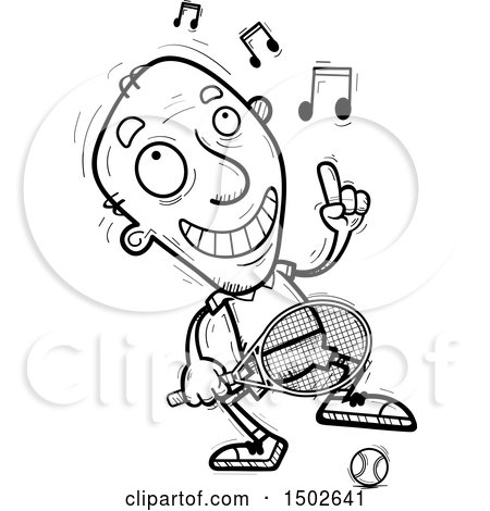 Clipart of a Happy Dancing  Senior Male Tennis Player - Royalty Free Vector Illustration by Cory Thoman