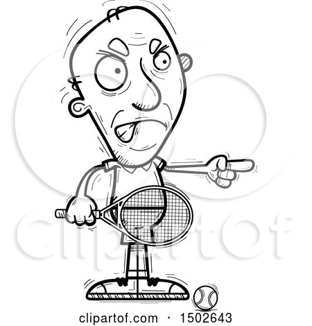 Clipart of a Mad Pointing  Senior Male Tennis Player - Royalty Free Vector Illustration by Cory Thoman