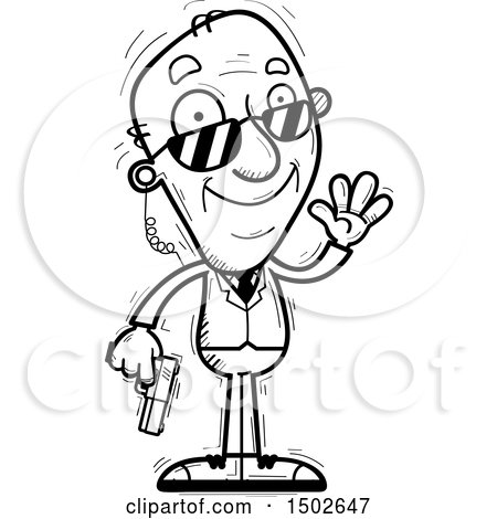 Clipart of a Waving  Senior Man Secret Service Agent - Royalty Free Vector Illustration by Cory Thoman