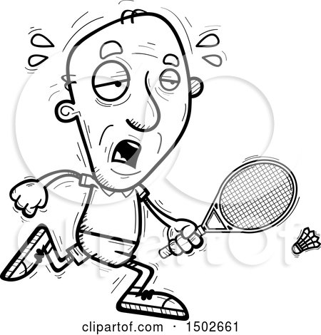 Clipart of a Tired  Senior Man Badminton Player - Royalty Free Vector Illustration by Cory Thoman