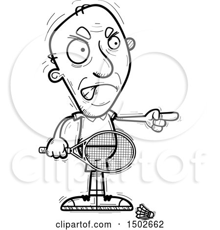 Clipart of a Mad Pointing  Senior Man Badminton Player - Royalty Free Vector Illustration by Cory Thoman