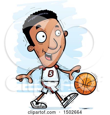 Clipart of a Dribbling Black Male Basketball Player - Royalty Free Vector Illustration by Cory Thoman