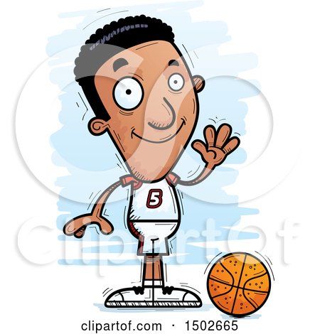 Clipart of a Waving Black Male Basketball Player - Royalty Free Vector Illustration by Cory Thoman