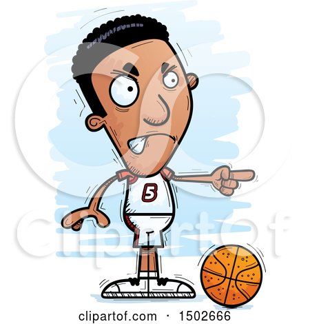 Clipart of a Mad Pointing Black Male Basketball Player - Royalty Free Vector Illustration by Cory Thoman