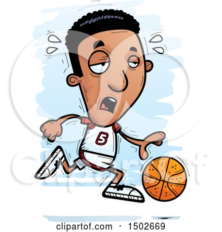 Clipart of a Tired Running Black Male Basketball Player - Royalty Free Vector Illustration by Cory Thoman