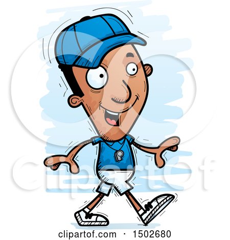 Clipart of a Walking Black Male Coach - Royalty Free Vector Illustration by Cory Thoman