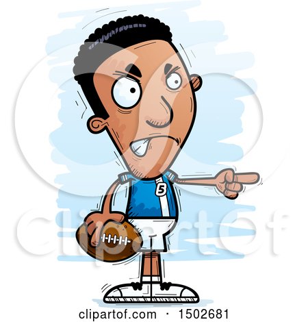 Clipart of a Mad Pointing Black Male Football Player - Royalty Free Vector Illustration by Cory Thoman