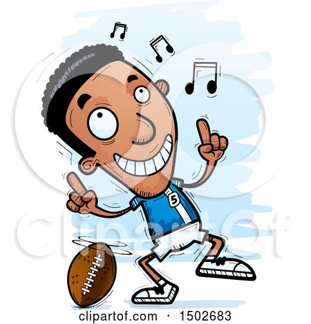 Clipart of a Black Male Football Player Doing a Happy Dance - Royalty Free Vector Illustration by Cory Thoman