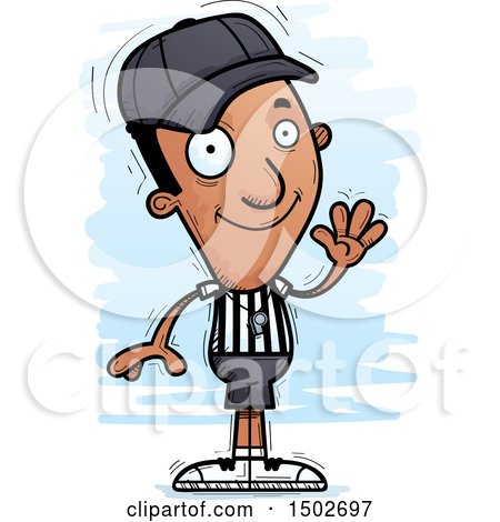Clipart of a Waving Black Male Referee - Royalty Free Vector Illustration by Cory Thoman