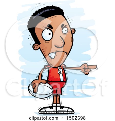 Clipart of a Mad Pointing Black Male Rugby Player - Royalty Free Vector Illustration by Cory Thoman