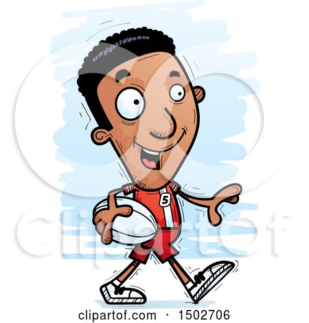 Clipart of a Walking Black Male Rugby Player - Royalty Free Vector Illustration by Cory Thoman
