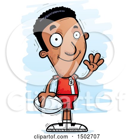 Clipart of a Waving Black Male Rugby Player - Royalty Free Vector Illustration by Cory Thoman