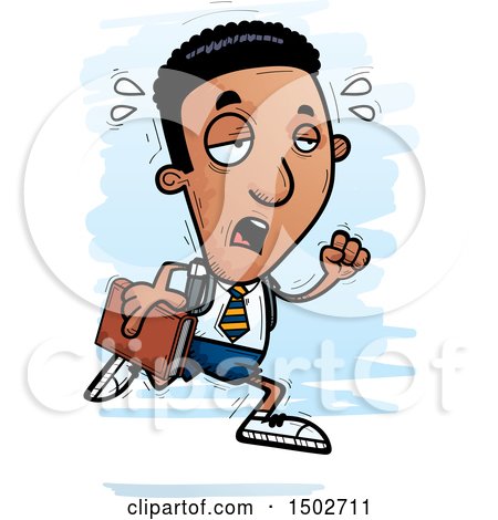 Clipart of a Tired Running Black Male College Student - Royalty Free Vector Illustration by Cory Thoman