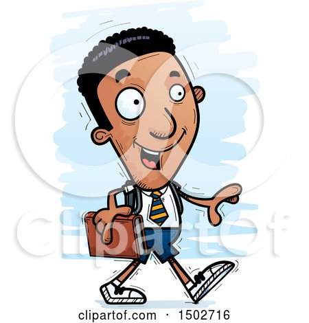 Clipart of a Walking Black Male College Student - Royalty Free Vector Illustration by Cory Thoman