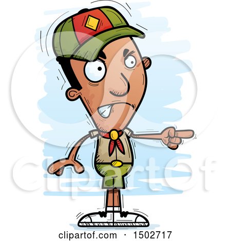 Clipart of a Mad Pointing Black Male Scout - Royalty Free Vector Illustration by Cory Thoman