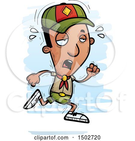 Clipart of a Tired Running Black Male Scout - Royalty Free Vector Illustration by Cory Thoman